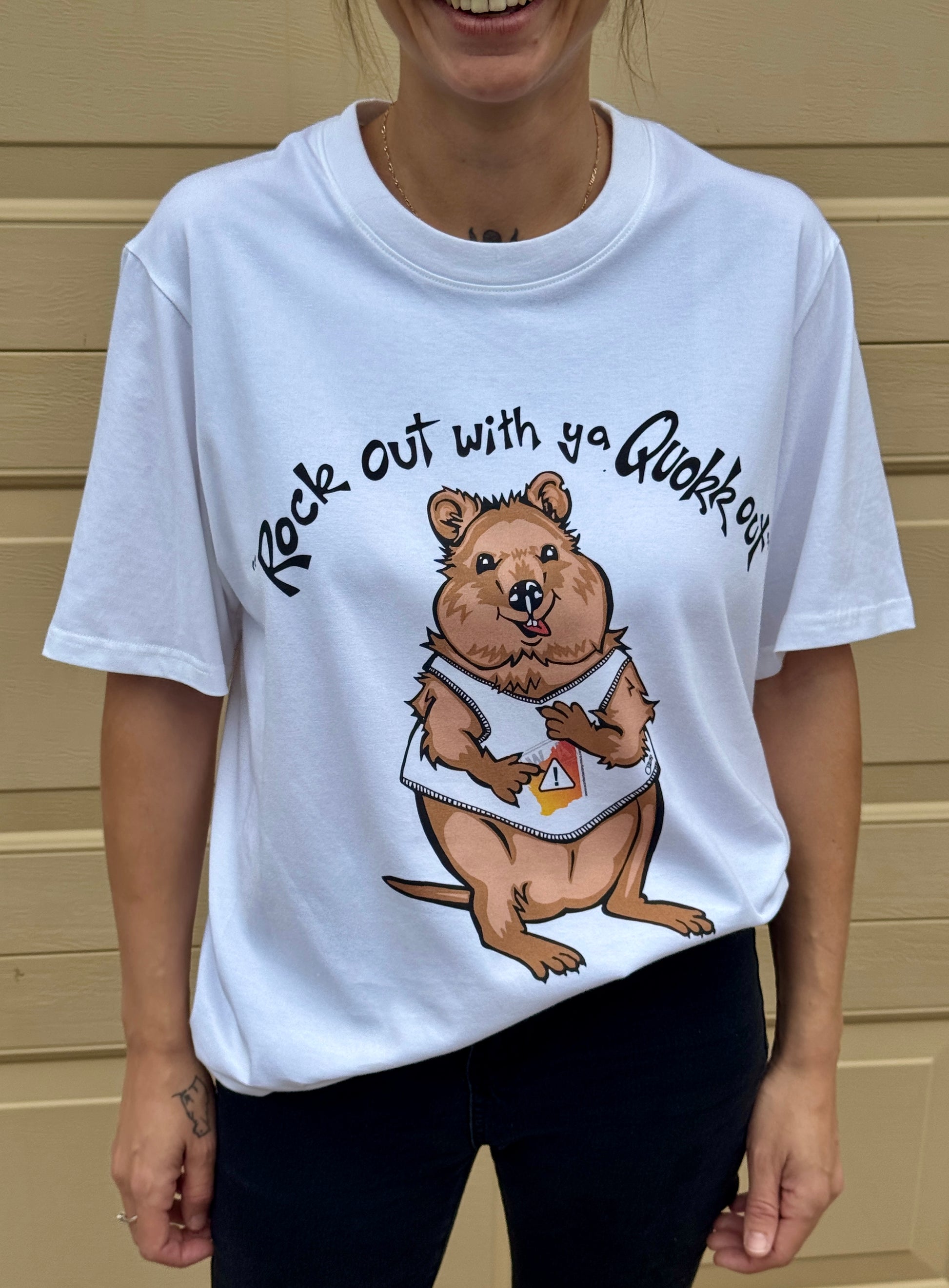 Unisex Oversize white T-shirt “Rock out with ya Quokk out”